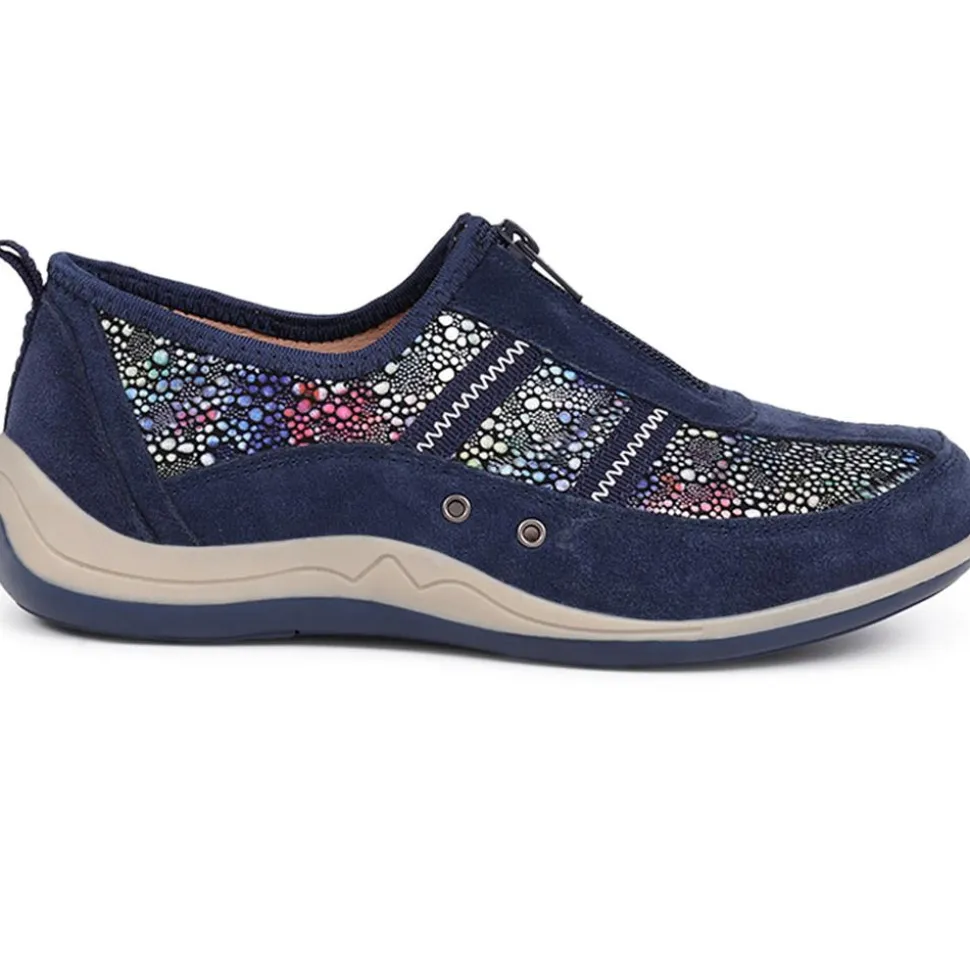 Wide Fit Leather Arch Support Trainers - Navy Multi