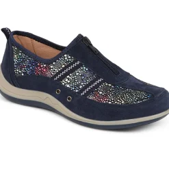 Wide Fit Leather Arch Support Trainers - Navy Multi