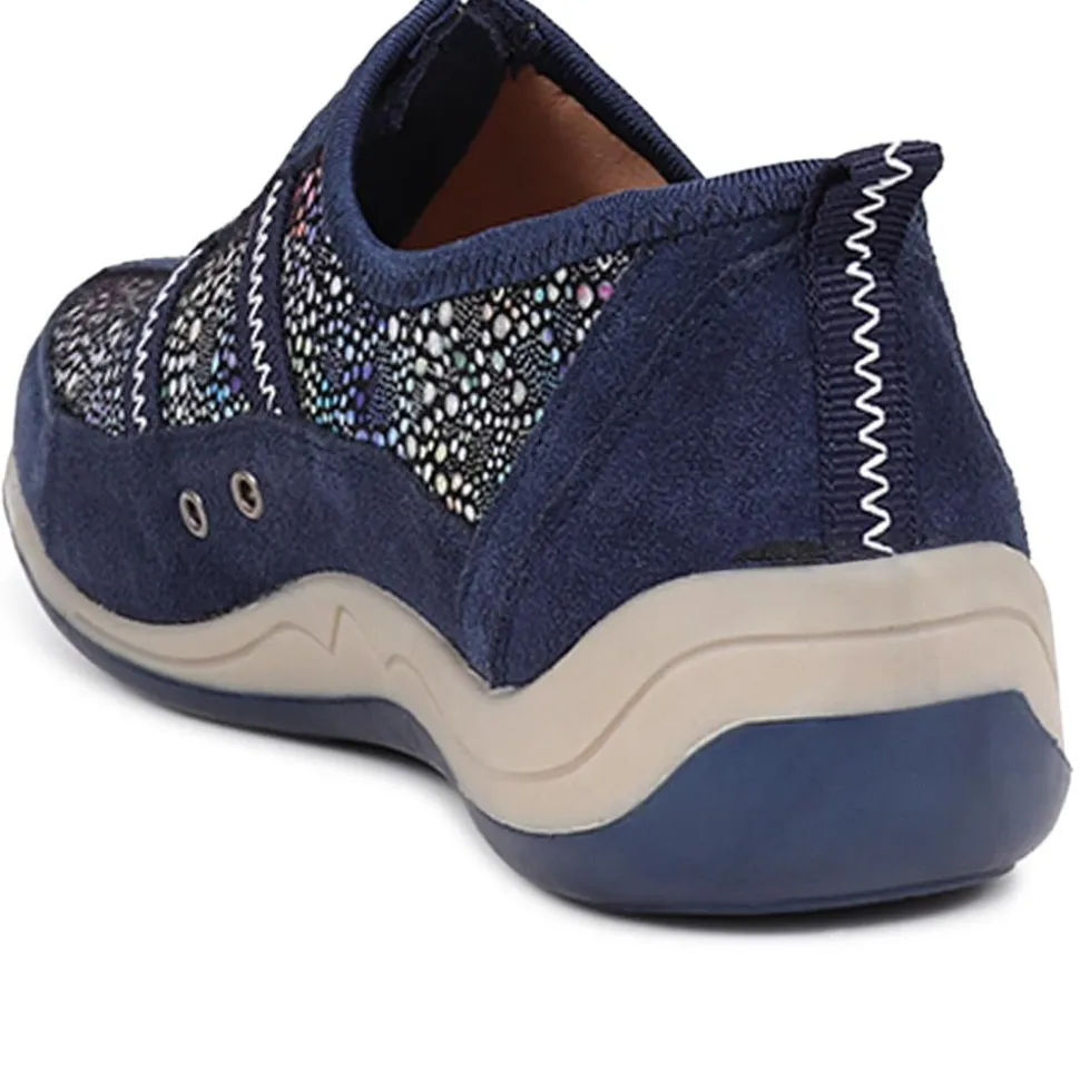 Wide Fit Leather Arch Support Trainers - Navy Multi