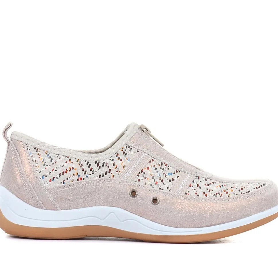 Wide Fit Leather Arch Support Trainers - Stone