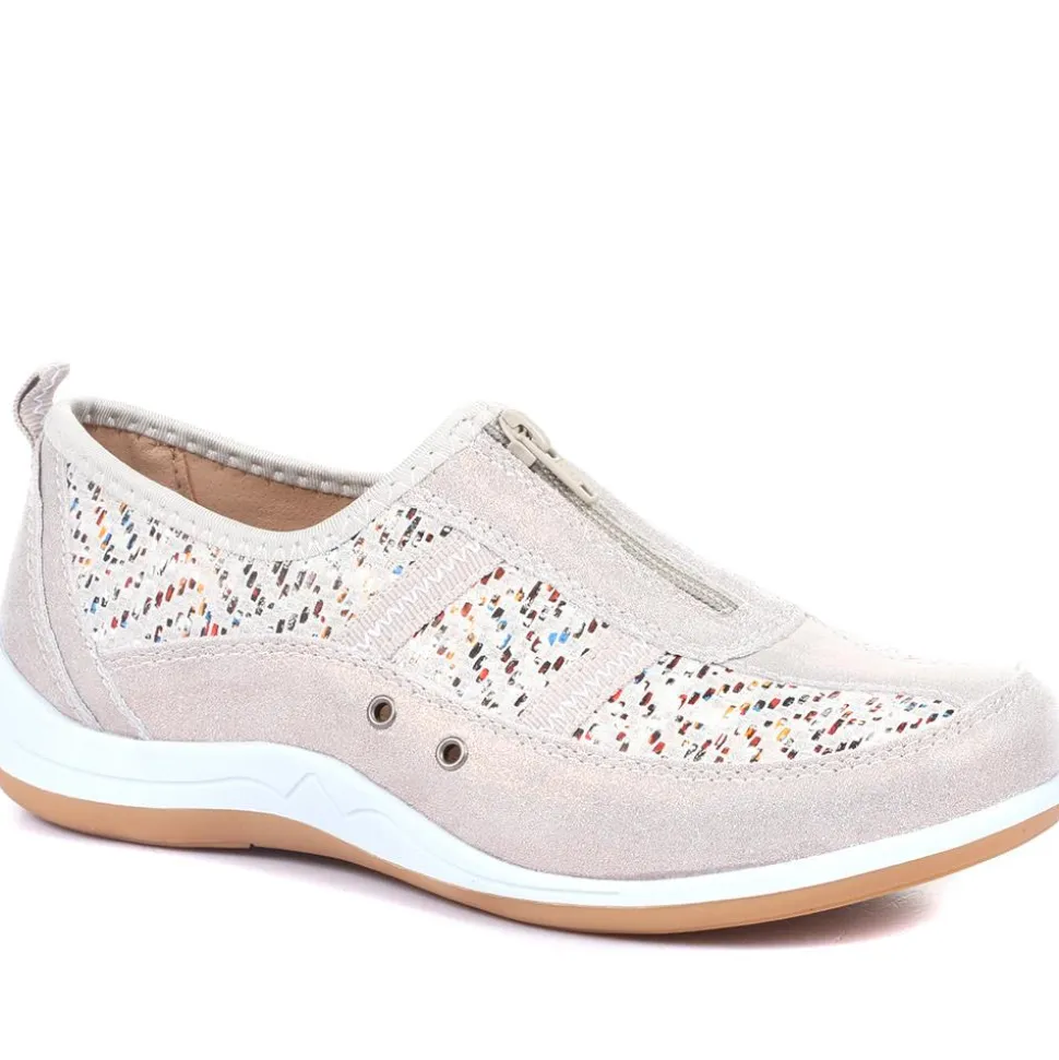 Wide Fit Leather Arch Support Trainers - Stone