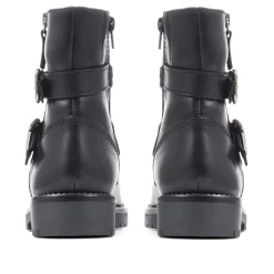 Wide Fit Leather Biker Boots - Black