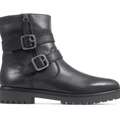 Wide Fit Leather Biker Boots - Black
