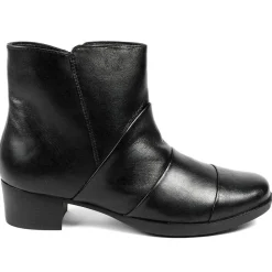 Wide Fit Leather Block Heeled Ankle Boots - Black