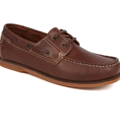 Wide Fit Leather Boat Shoes - Brown