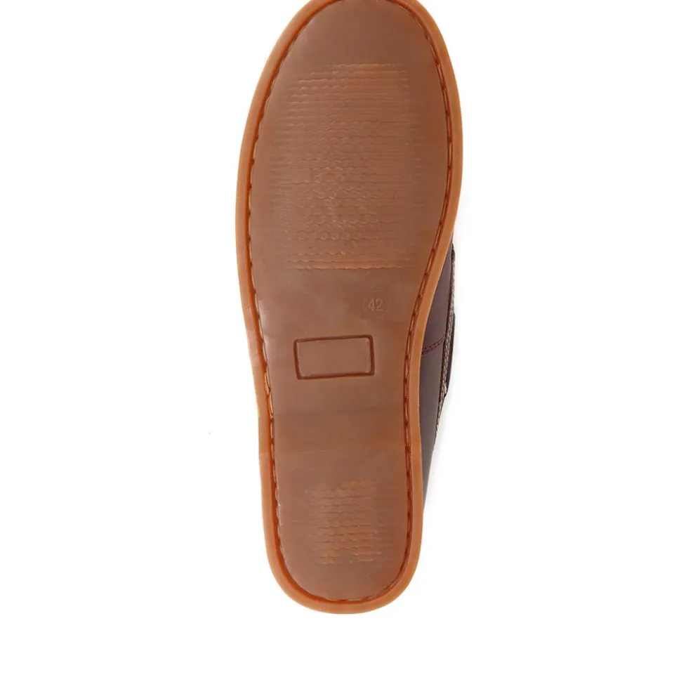 Wide Fit Leather Boat Shoes - Brown