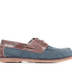 Wide Fit Leather Boat Shoes - Navy Tan