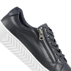 Wide Fit Leather Breathable Platform Trainers - Navy