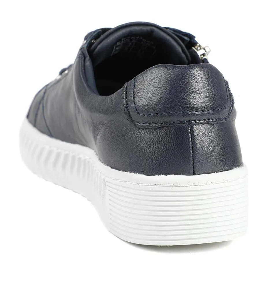 Wide Fit Leather Breathable Platform Trainers - Navy