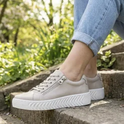 Wide Fit Leather Breathable Platform Trainers - Stone