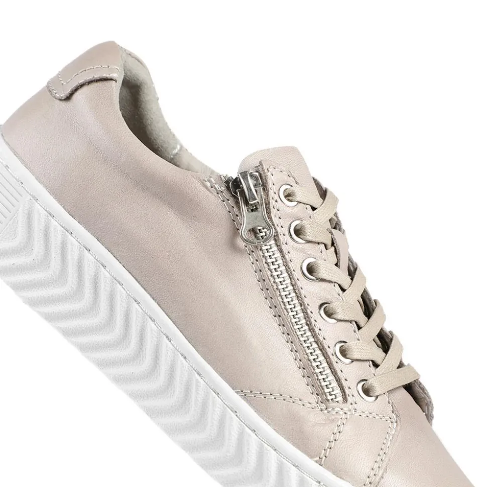 Wide Fit Leather Breathable Platform Trainers - Stone