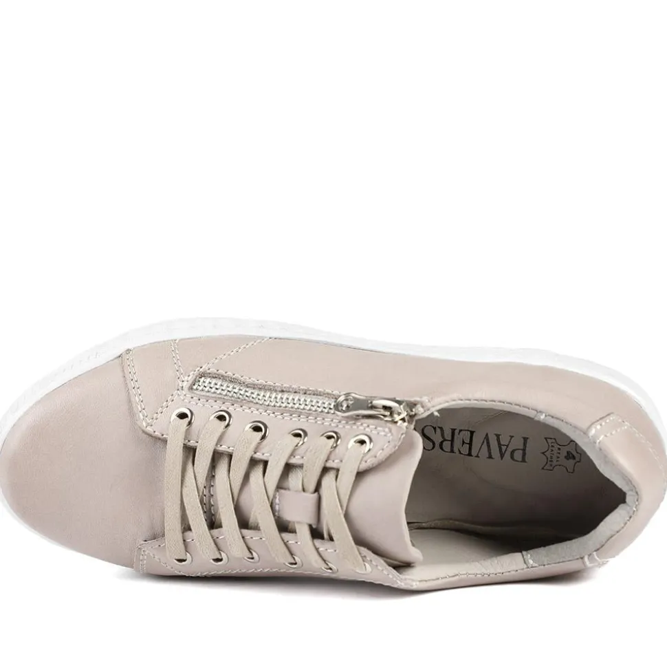 Wide Fit Leather Breathable Platform Trainers - Stone