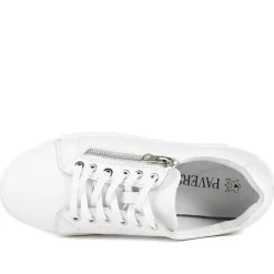 Wide Fit Leather Breathable Platform Trainers - White