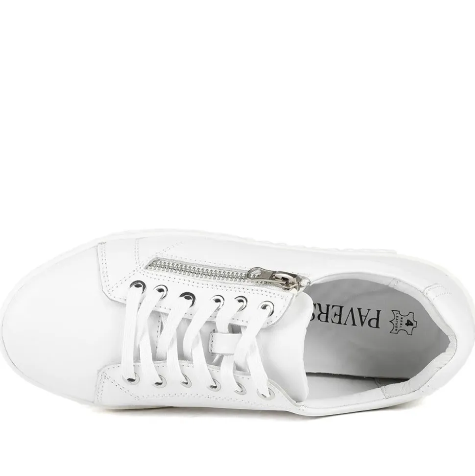 Wide Fit Leather Breathable Platform Trainers - White