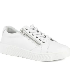 Wide Fit Leather Breathable Platform Trainers - White