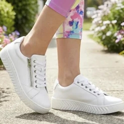 Wide Fit Leather Breathable Platform Trainers - White