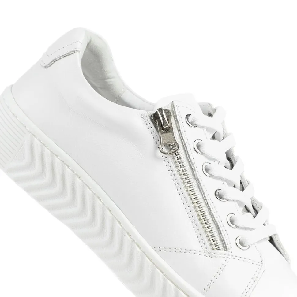 Wide Fit Leather Breathable Platform Trainers - White