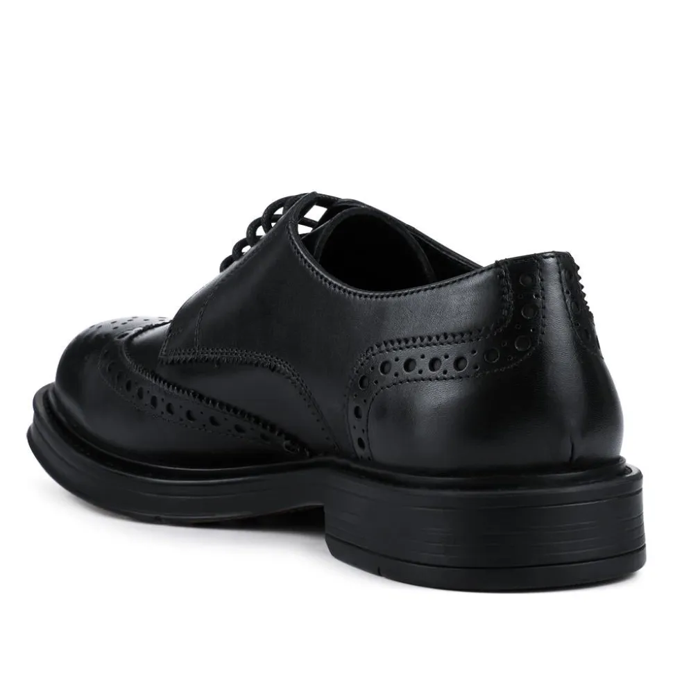 Wide Fit Leather Brogue Derby Shoes - Black