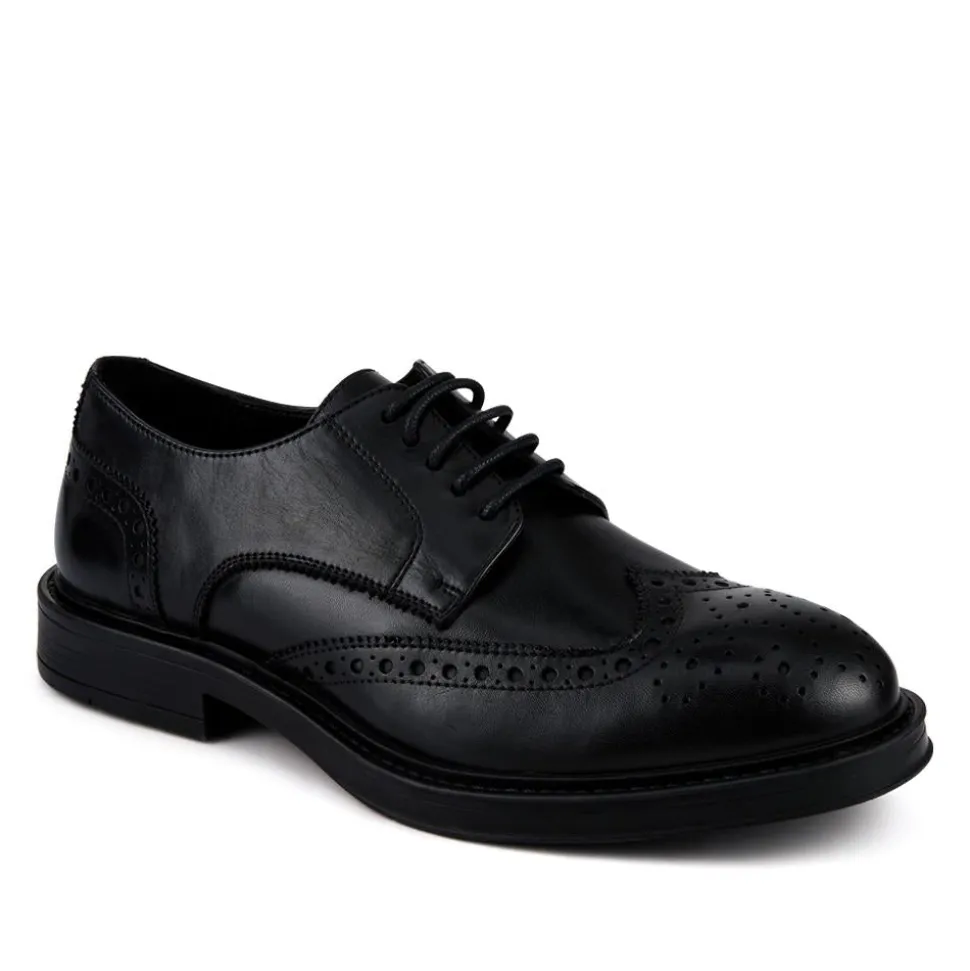 Wide Fit Leather Brogue Derby Shoes - Black