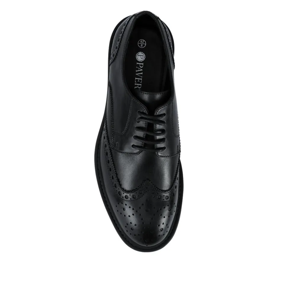 Wide Fit Leather Brogue Derby Shoes - Black