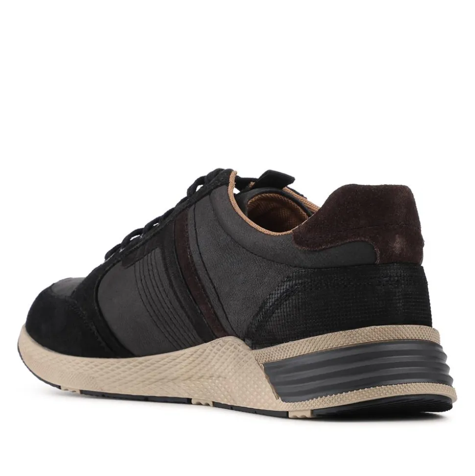 Wide Fit Leather Casual Cushioning Trainers - Black
