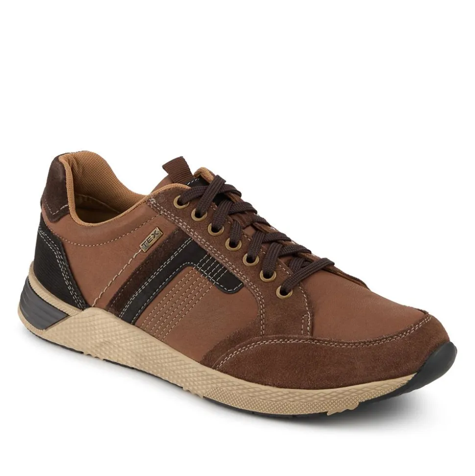 Wide Fit Leather Casual Cushioning Trainers - Brown
