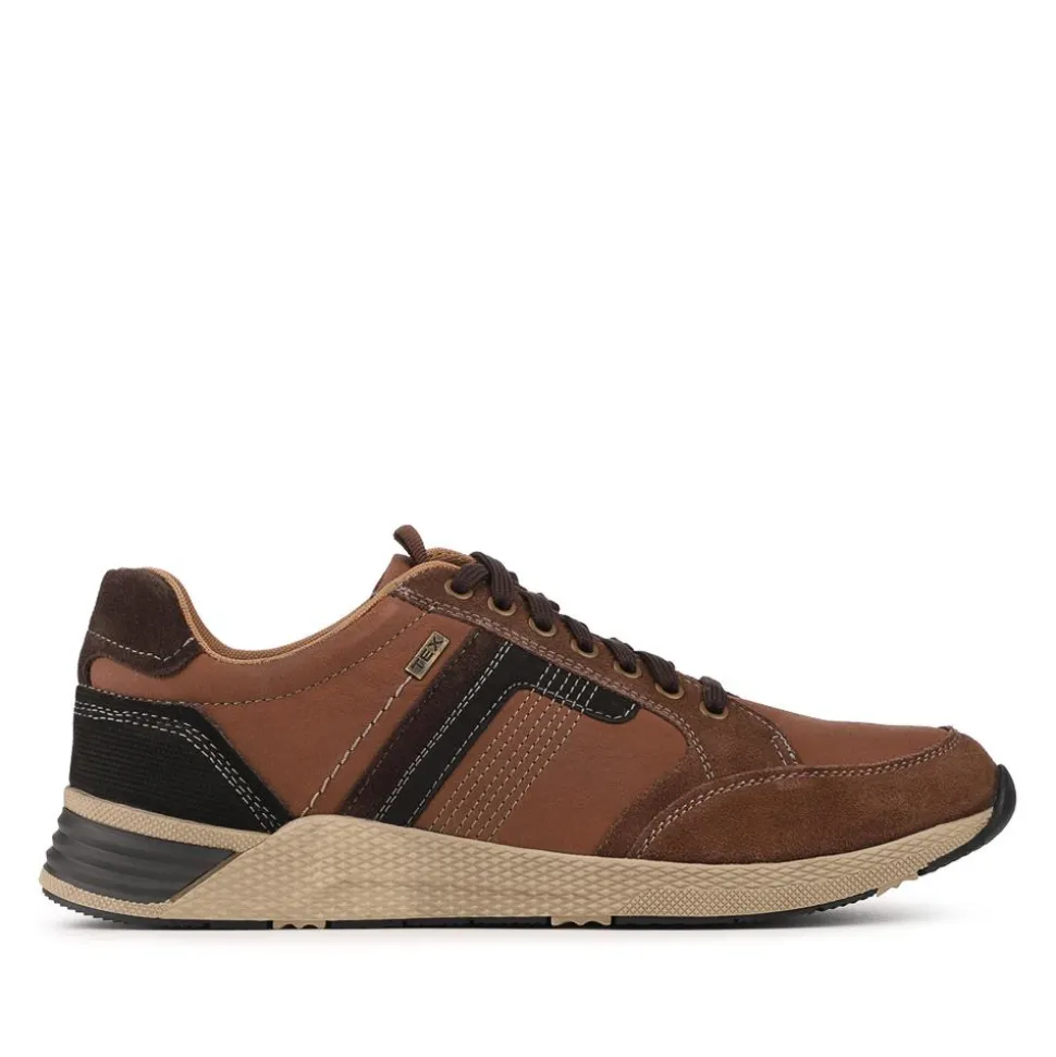 Wide Fit Leather Casual Cushioning Trainers - Brown