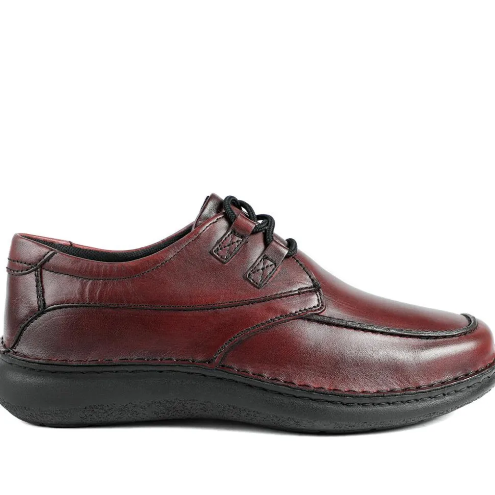 Wide Fit Leather Casual Lace Up Shoes - Bordeaux