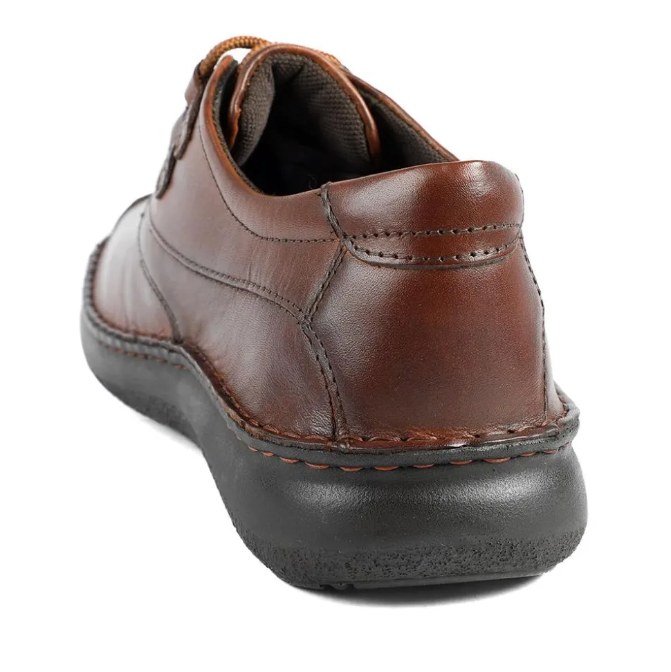 Wide Fit Leather Casual Lace Up Shoes - Cognac