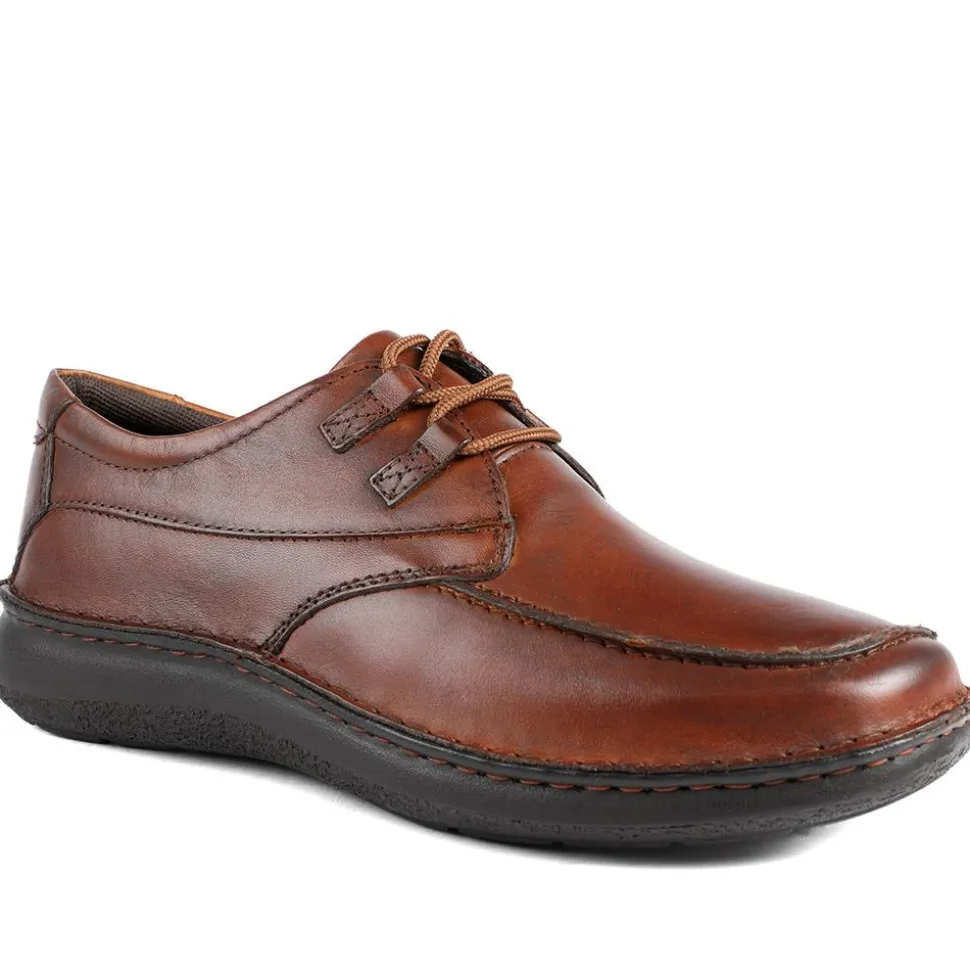 Wide Fit Leather Casual Lace Up Shoes - Cognac