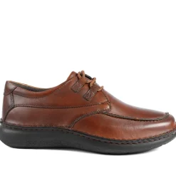 Wide Fit Leather Casual Lace Up Shoes - Cognac