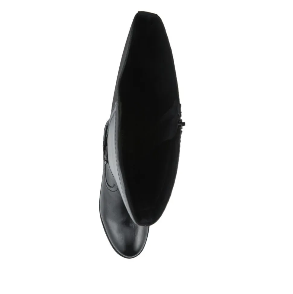 Wide Fit Leather Elasticated Long Boots - Black