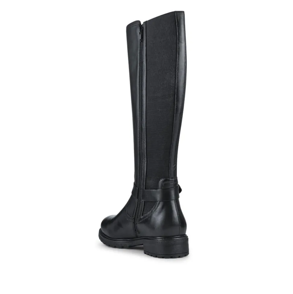 Wide Fit Leather Elasticated Long Boots - Black