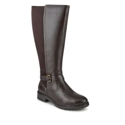 Wide Fit Leather Elasticated Long Boots - Chocolate