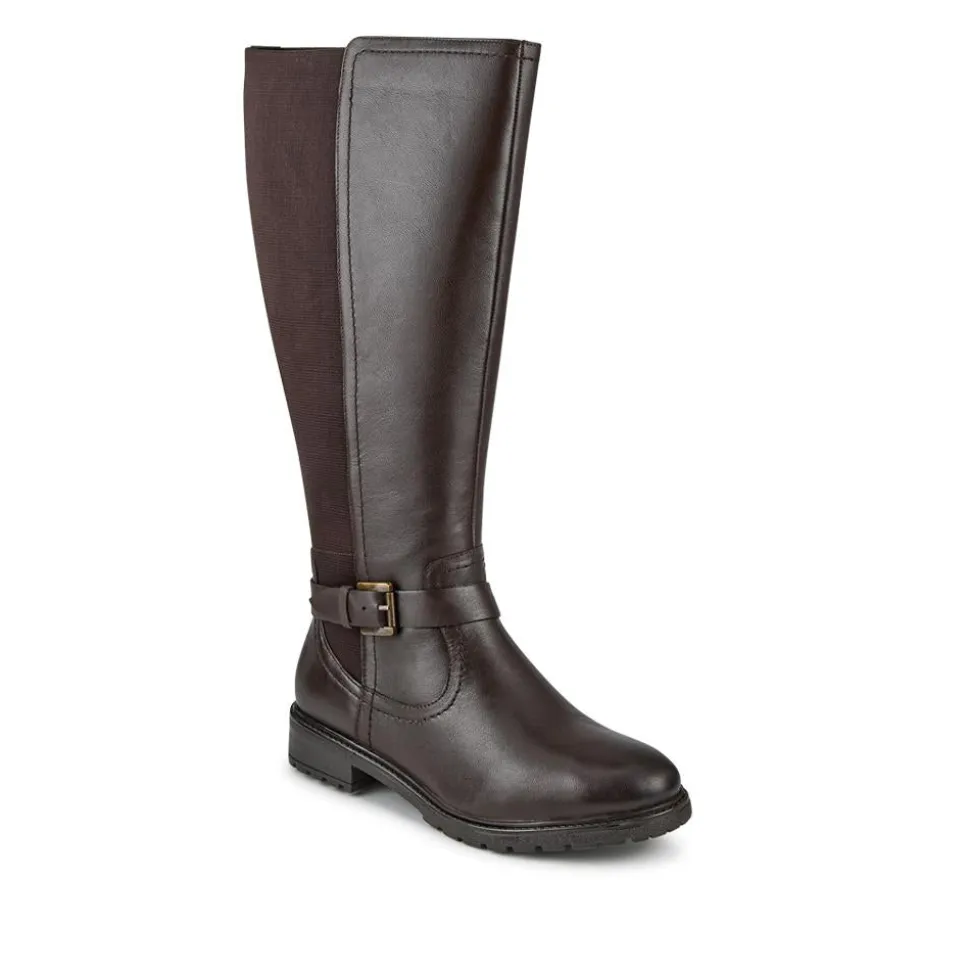 Wide Fit Leather Elasticated Long Boots - Chocolate