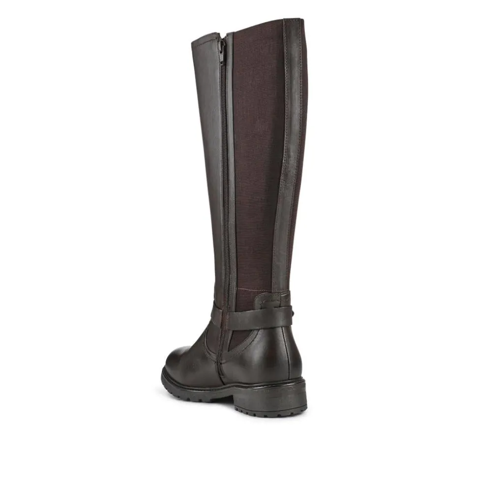 Wide Fit Leather Elasticated Long Boots - Chocolate