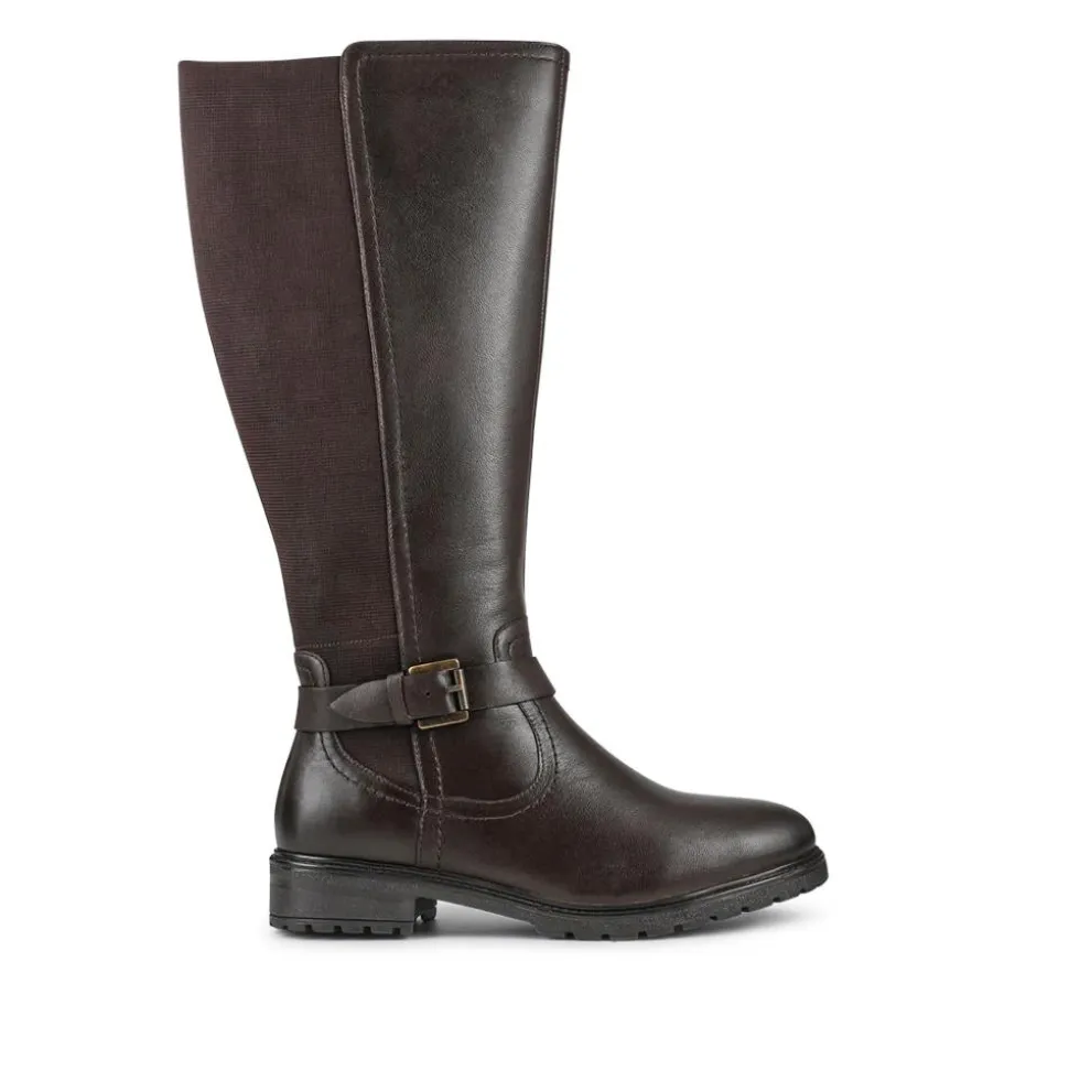 Wide Fit Leather Elasticated Long Boots - Chocolate