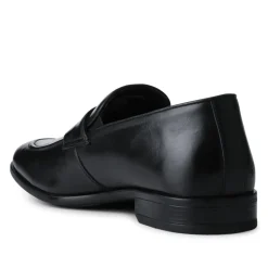 Wide Fit Leather Heeled Loafers - Black