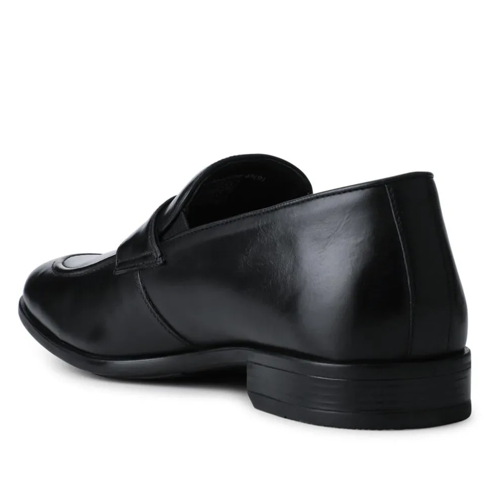 Wide Fit Leather Heeled Loafers - Black