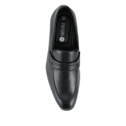 Wide Fit Leather Heeled Loafers - Black