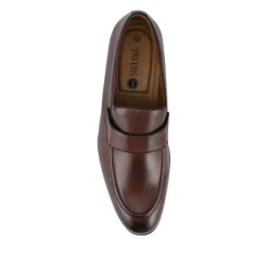 Wide Fit Leather Heeled Loafers - Brown