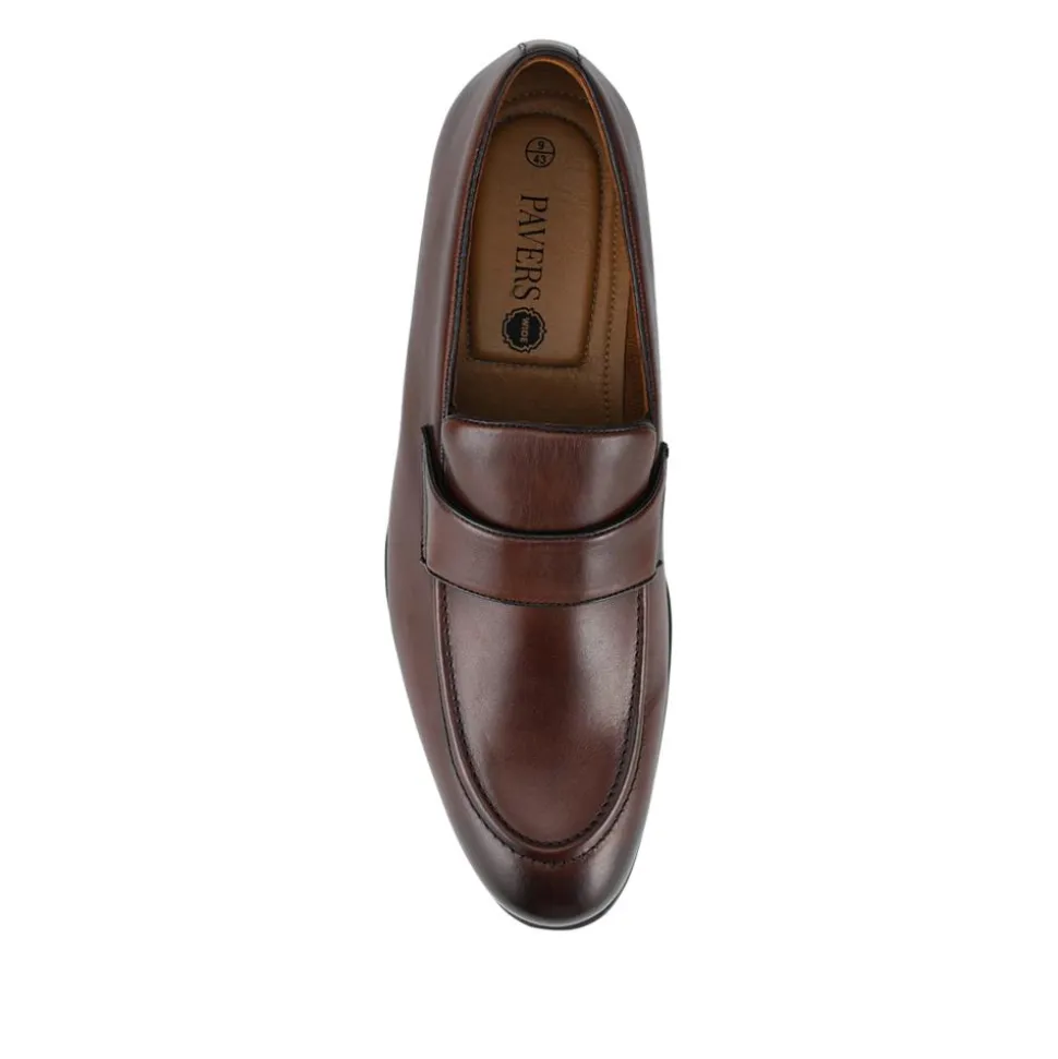 Wide Fit Leather Heeled Loafers - Brown