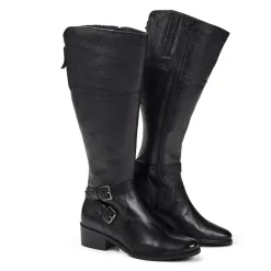 Wide Fit Leather Knee Boots - Black