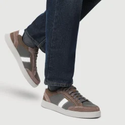 Wide-Fit Leather Laced Trainers - Charcoal
