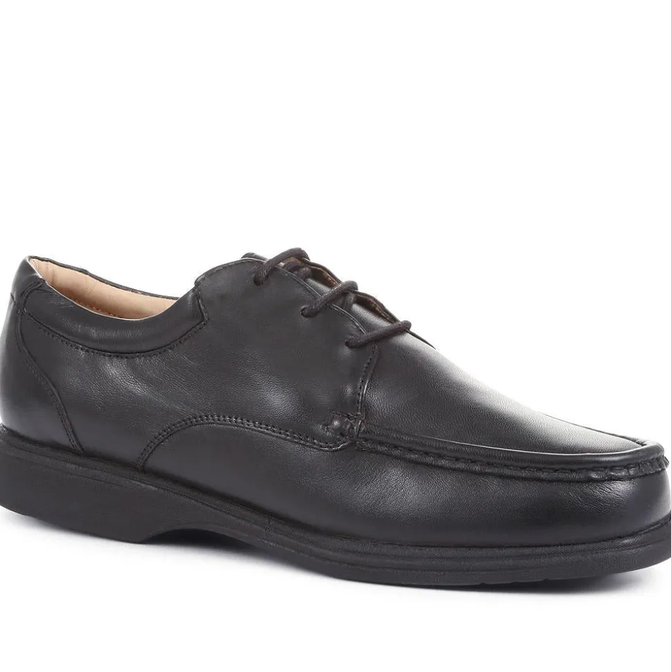 Wide Fit Leather Lace-Up Shoes - Black