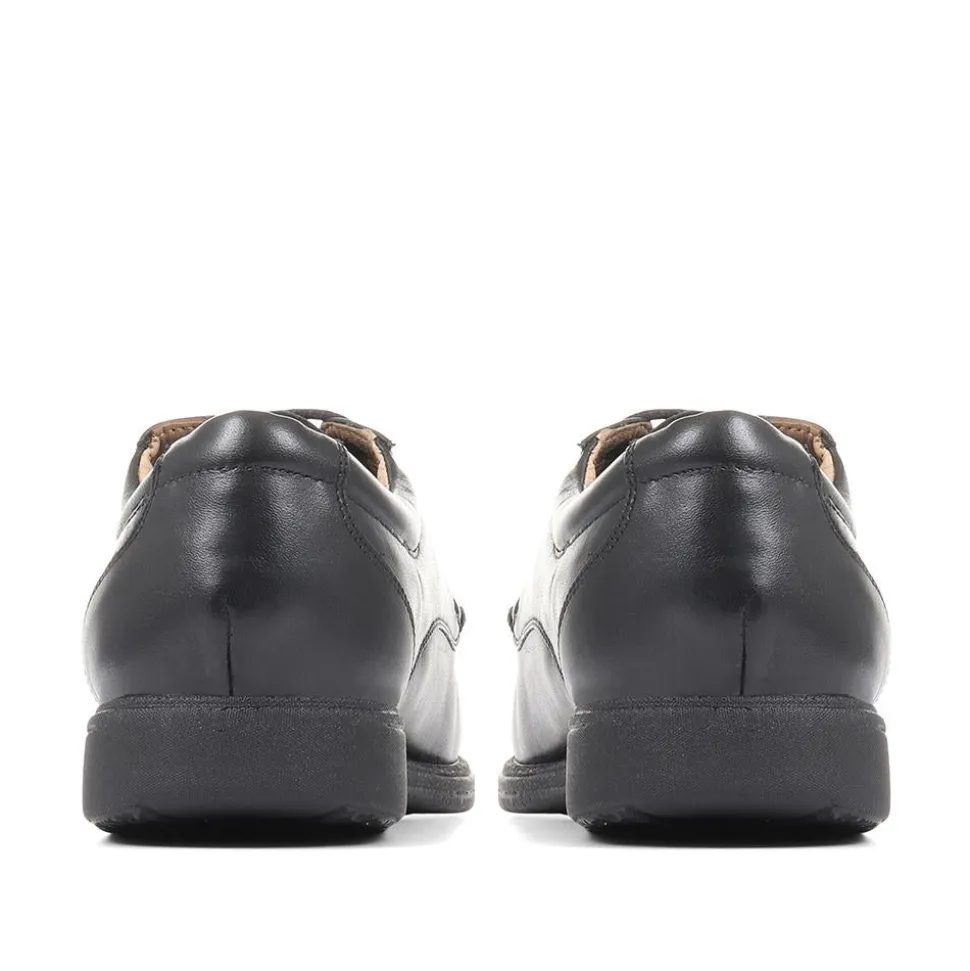 Wide Fit Leather Lace-Up Shoes - Black