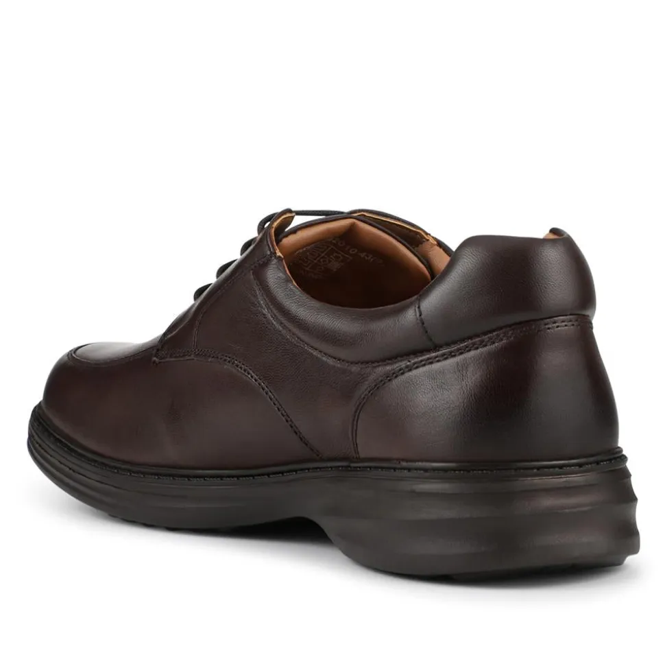 Wide Fit Leather Lace-Up Shoes With Comfort Sole - Brown