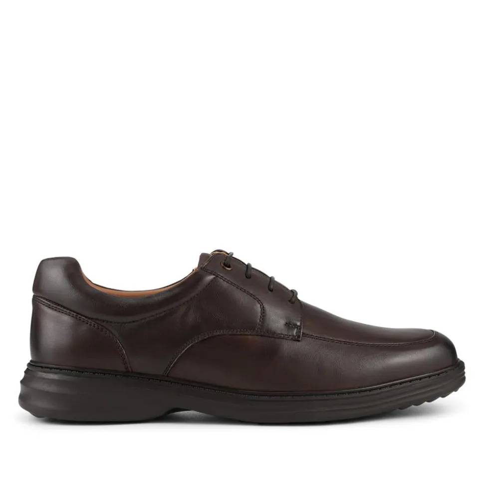 Wide Fit Leather Lace-Up Shoes With Comfort Sole - Brown