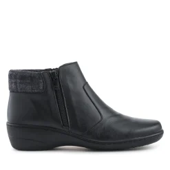Wide-Fit Leather Lightweight Ankle Boots - Black