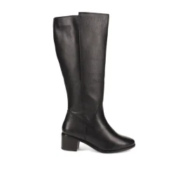 Wide-Fit Leather Long Boots - Black